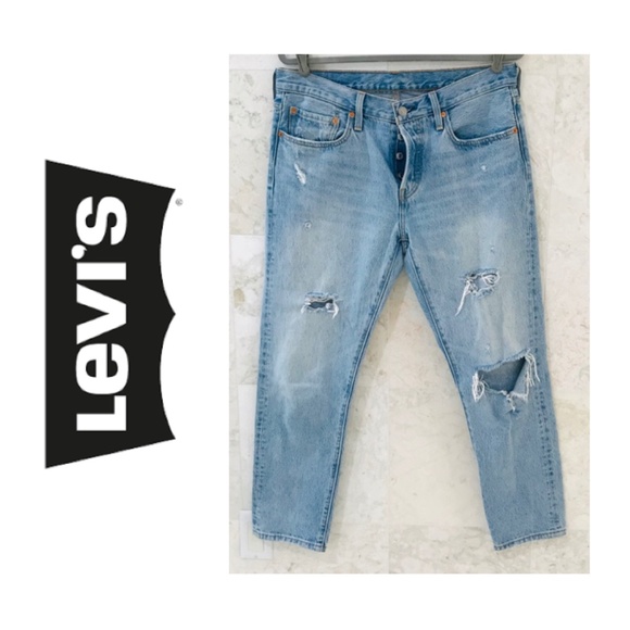 Levi's Denim - LEVI'S 501 Jeans Button Fly Ripped Washed Out 30W